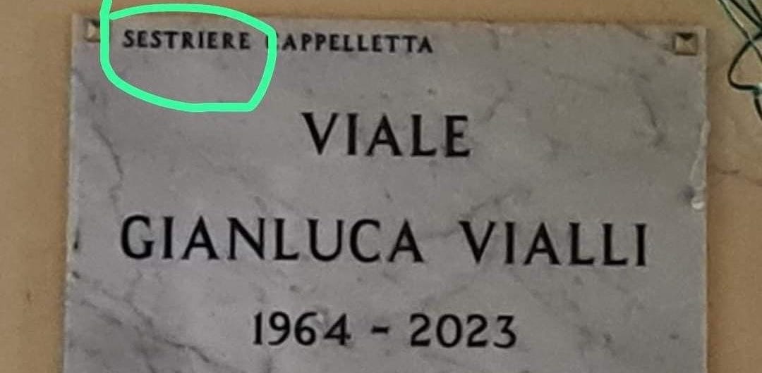 Rapallo, inaugurata la via per Gianluca Vialli, ma la scritta è sbagliata – Lavocedigenova.it Rapallo, inaugurata la via per Gianluca Vialli, ma la scritta è sbagliata – Lavocedigenova.it