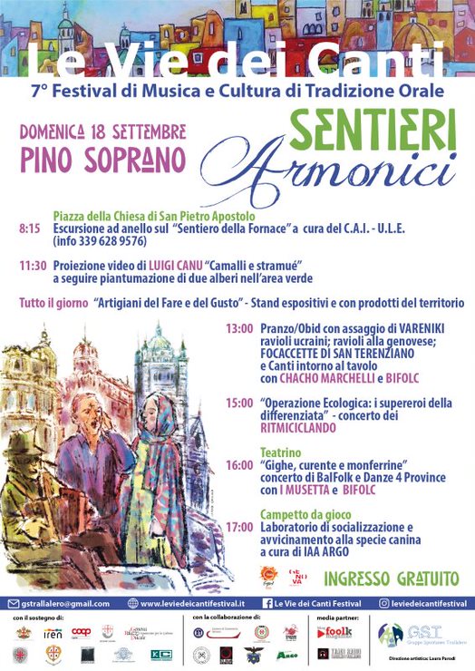 Festival Le vie dei Canti, al via domenica 18 settembre la settima edizione a Pino Soprano