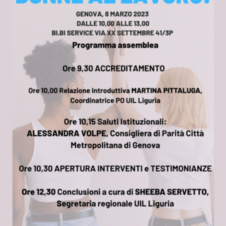 "Donne al lavoro", l'8 marzo l'assemblea del Coordinamento Pari Opportunità della Uil