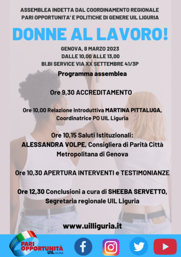 "Donne al lavoro", l'8 marzo l'assemblea del Coordinamento Pari Opportunità della Uil "Donne al lavoro", l'8 marzo l'assemblea del Coordinamento Pari Opportunità della Uil