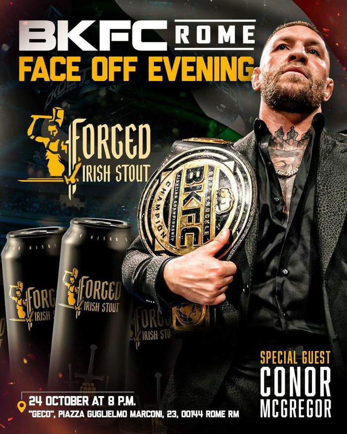 Conor McGregor sarà presente per tutti e tre i giorni della Fight Week BKFC a Roma grazie a Gabriel Rapisarda, imprenditore e proprietario di Gabriel & Spirits Conor McGregor sarà presente per tutti e tre i giorni della Fight Week BKFC a Roma grazie a Gabriel Rapisarda, imprenditore e proprietario di Gabriel & Spirits