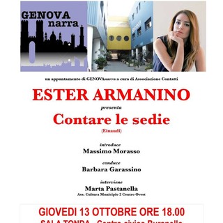 Il 13 ottobre alle 18 presso il centro civico Buranello la presentazione del libro &quot;Contare le sedie&quot; di Ester Armanino