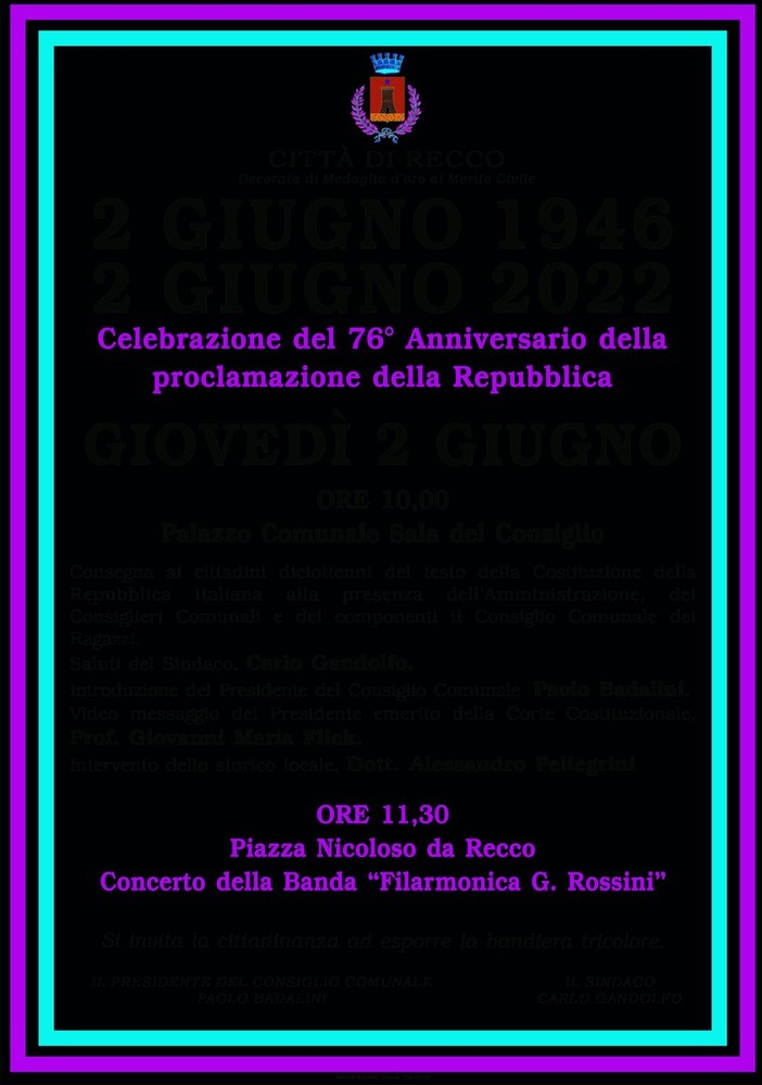 Festa della Repubblica a Recco: ecco il programma delle celebrazioni Festa della Repubblica a Recco: ecco il programma delle celebrazioni