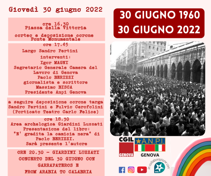 Manifestazione, musica e cultura per commemorare il 30 giugno 1960