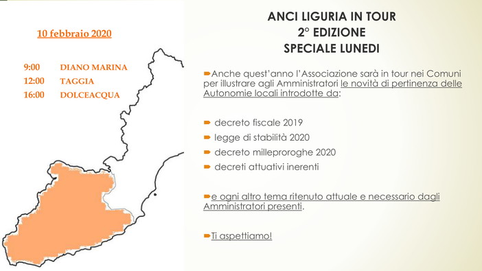 Tornano i lunedì di #Ancitour: si parte il 10 febbraio dalla Provincia di Imperia