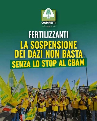 Agricoltura, l'allarme di Coldiretti Liguria: "Sui fertilizzanti la sospensione dei dazi non basta, serve lo stop al Cbam" Agricoltura, l'allarme di Coldiretti Liguria: "Sui fertilizzanti la sospensione dei dazi non basta, serve lo stop al Cbam"