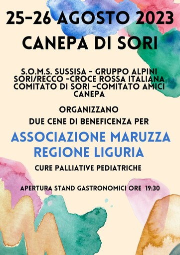 Canepa di Sori, due serate di raccolta fondi per le cure palliative pediatriche