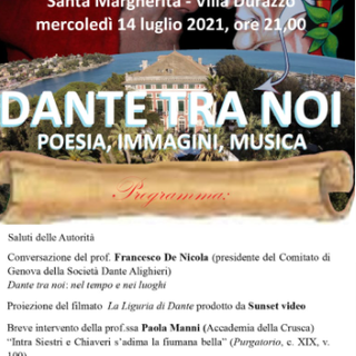Santa Margherita Ligure: mercoledì 14 luglio a Villa Durazzo serata dedicata a Dante Alighieri