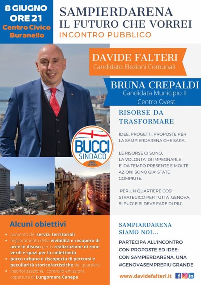 Falteri al Centro Civico Buranello: “Con gli abitanti del quartiere per la Sampierdarena di domani” Falteri al Centro Civico Buranello: “Con gli abitanti del quartiere per la Sampierdarena di domani”