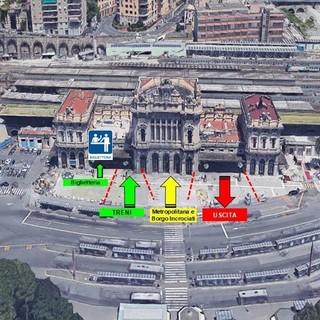 Flussi da e per la stazione di Genova Brignole nel pomeriggio di domenica