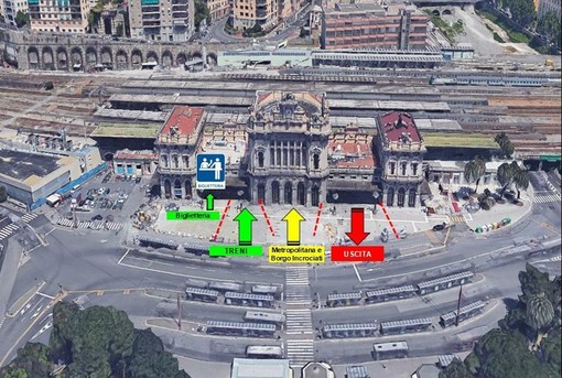Flussi da e per la stazione di Genova Brignole nel pomeriggio di domenica