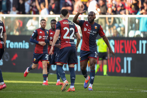 Joan Vasquez esulta con Onana alla rete del pareggio (foto Gabriele Siri)