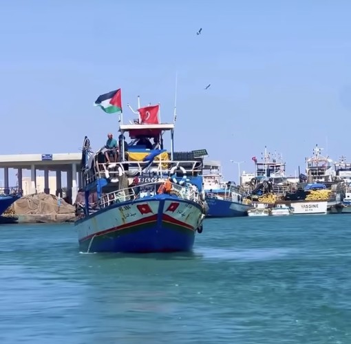 Una delle imbarcazioni della Global Sumud Flotilla Una delle imbarcazioni della Global Sumud Flotilla