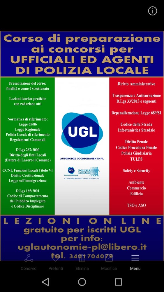 Concorso per agenti di polizia locale, UGL offre un corso di preparazione