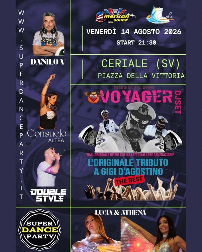 Ceriale Summer Festival, vigilia di Ferragosto con "Super Dance Party" e tributo a Gigi D'Agostino