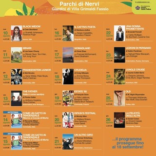 Prosegue il cinema all’aperto ai Parchi di Nervi