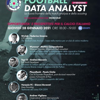 La terza edizione del corso per Football Data Analyst venerdì in diretta streaming su zoom