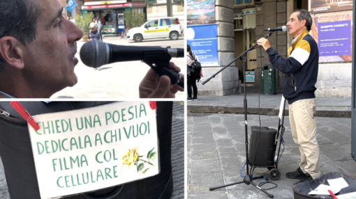 Artisti di strada, Luca Bertoncini dedica poesie ai passanti: “Una passione riscoperta dopo i 50 anni” (Video)