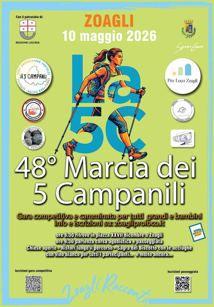 Zoagli, torna la Marcia dei 5 Campanili: sport e sapori tra le creuse del Tigullio