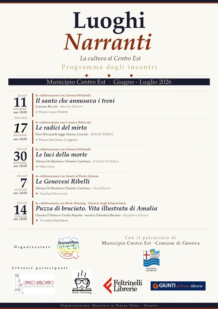 Luoghi Narranti porta i libri nelle piazze del Centro Est: cinque appuntamenti tra cultura, quartieri e socialità