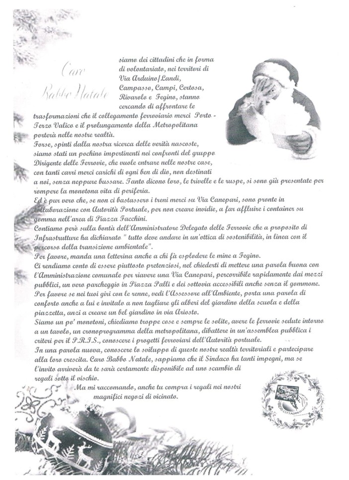 “Caro Babbo Natale, ecco i nostri desideri”: i comitati di Certosa chiedono un aiuto per il quartiere-cantiere “Caro Babbo Natale, ecco i nostri desideri”: i comitati di Certosa chiedono un aiuto per il quartiere-cantiere