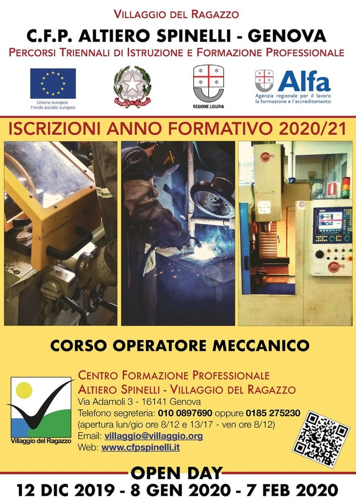 Open day al 'Cfp Spinelli' di Genova: percorsi d'istruzione e formazione professionale