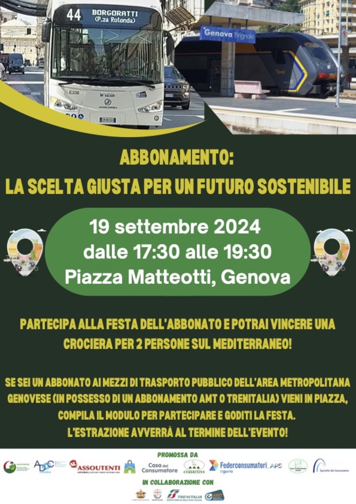 Settimana Europea della Mobilità: in piazza Matteotti la “Festa dell'abbonato”, in palio una crociera nel Mediterraneo Settimana Europea della Mobilità: in piazza Matteotti la “Festa dell'abbonato”, in palio una crociera nel Mediterraneo