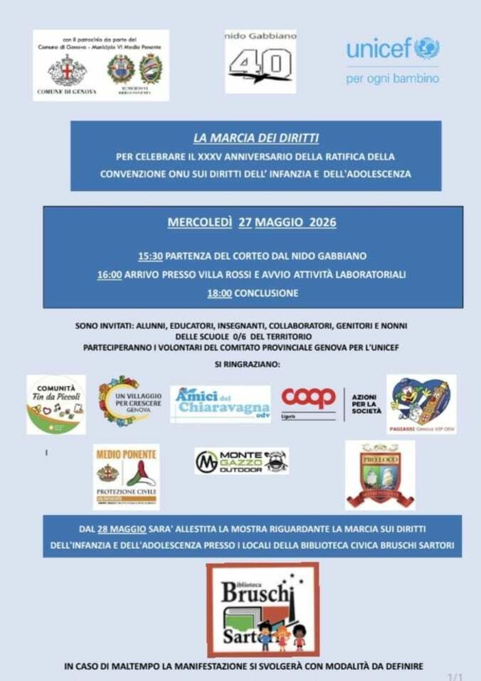A Villa Rossi "La Marcia dei Diritti": bambini, bambine, scuole e famiglie insieme per i diritti dell'infanzia A Villa Rossi "La Marcia dei Diritti": bambini, bambine, scuole e famiglie insieme per i diritti dell'infanzia