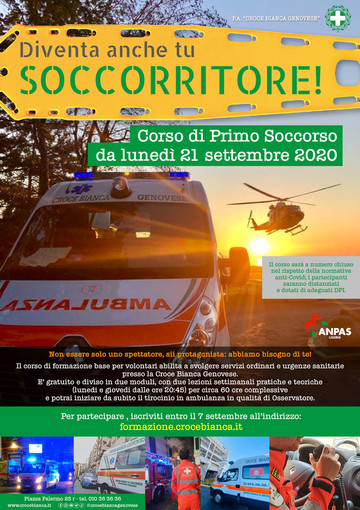Corso gratuito per Soccorritori della Croce Bianca Genovese Corso gratuito per Soccorritori della Croce Bianca Genovese