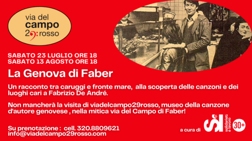 "La Genova di Faber", sabato 13 agosto passeggiata nella Città Vecchia sulle orme di Fabrizio De André