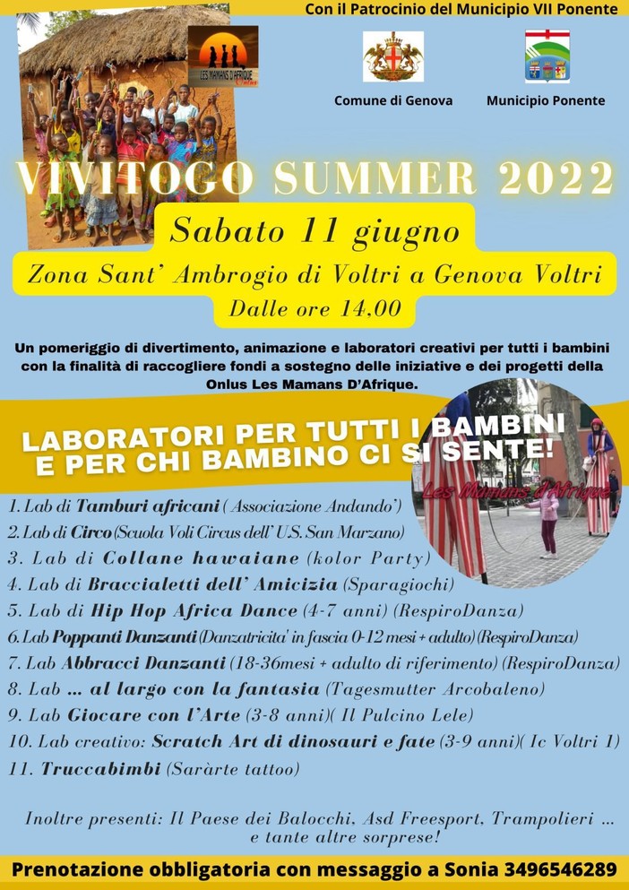 Voltri, festa in zona Sant’Ambrogio per sostenere Les Mamans D’Afrique Onlus Voltri, festa in zona Sant’Ambrogio per sostenere Les Mamans D’Afrique Onlus