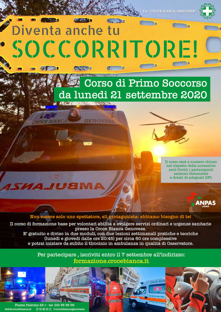 Corso gratuito per Soccorritori della Croce Bianca Genovese Corso gratuito per Soccorritori della Croce Bianca Genovese