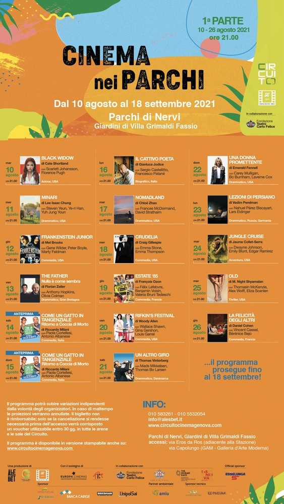 Prosegue il cinema all’aperto ai Parchi di Nervi