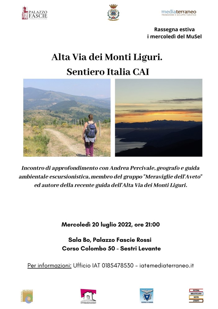 Doppio appuntamento a Palazzo Fascie: il 20 luglio "Alta Via dei Monti Liguri" in Sala Bo e il 21 luglio visita guidata “Nel nome di Santa Caterina e… i Cristezzanti”