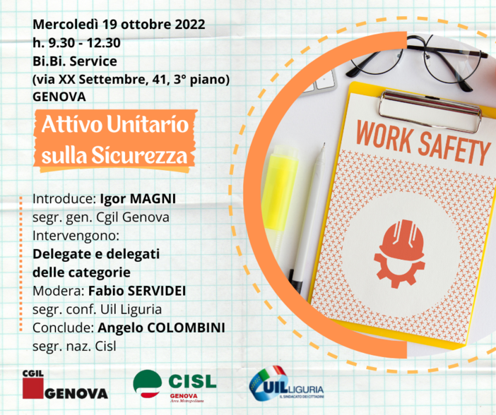 Morti sul lavoro, il 19 ottobre assemblea unitaria dei sindacati confederali sul tema Morti sul lavoro, il 19 ottobre assemblea unitaria dei sindacati confederali sul tema