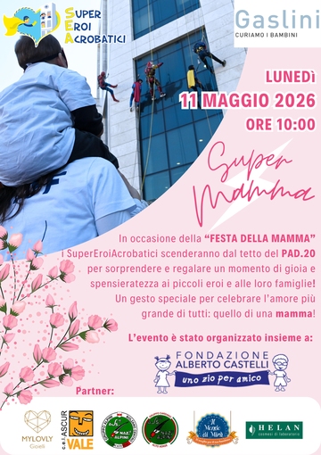 Gaslini, i supereroi si calano dal tetto per la Festa della Mamma: doni ai piccoli pazienti e un pensiero speciale per le famiglie