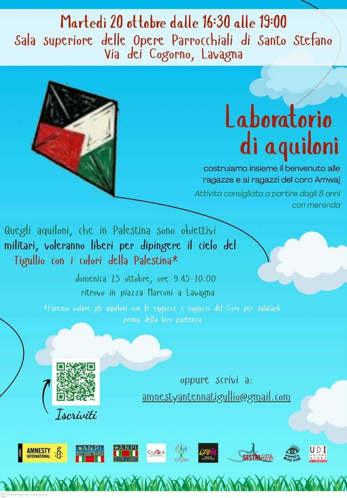 Lavagna, aquiloni per la pace con le ragazze e i ragazzi del coro palestinese Amwaj Lavagna, aquiloni per la pace con le ragazze e i ragazzi del coro palestinese Amwaj