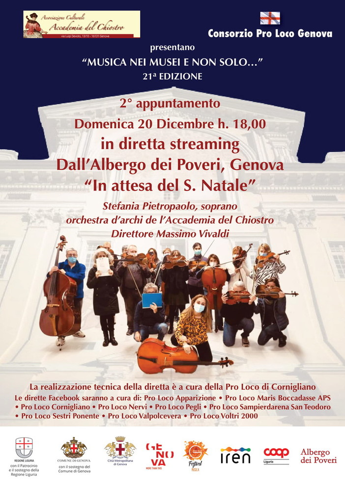 Concerto di Natale online: grande successo per l'evento organizzato grazie alla collaborazione delle Pro Loco di Genova e l’Associazione Accademia del Chiostro