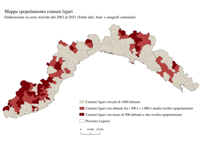 La mappa dei Comuni liguri a rischio spopolamento La mappa dei Comuni liguri a rischio spopolamento