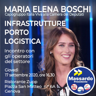 Maria Elena Boschi giovedì 17 settembre in visita a Genova e Casarza Ligure