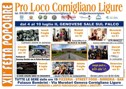 Sette giorni di teatro e musica a Cornigliano. La Pro Loco propone la XII Festa Popolare Sette giorni di teatro e musica a Cornigliano. La Pro Loco propone la XII Festa Popolare