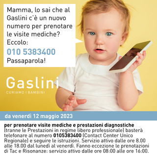 Gaslini, da domani le visite mediche si potranno prenotare tramite Contact Center Unico Regionale