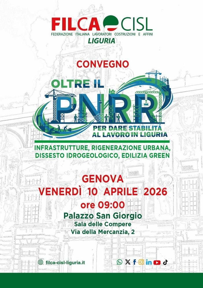 Edilizia in Liguria, il futuro oltre il Pnrr: convegno della Filca Cisl a Palazzo San Giorgio