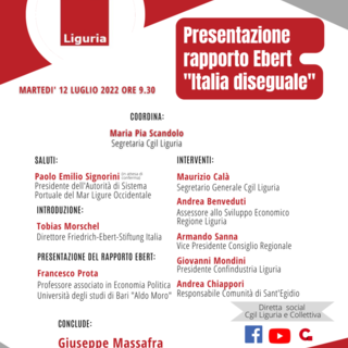 "Italia diseguale: disparità socioeconomiche regionali in Italia", martedì la presentazione del rapporto Ebert "Italia diseguale: disparità socioeconomiche regionali in Italia", martedì la presentazione del rapporto Ebert