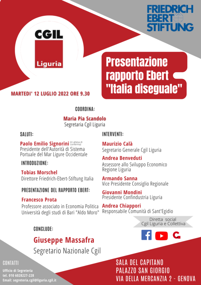 "Italia diseguale: disparità socioeconomiche regionali in Italia", martedì la presentazione del rapporto Ebert