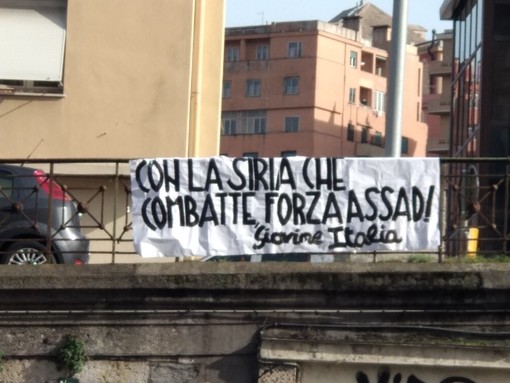 Guerra in Siria, Giovine Italia espone striscione pro-Assad Guerra in Siria, Giovine Italia espone striscione pro-Assad