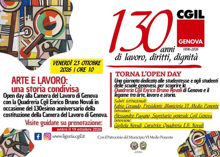 Cornigliano, la Quadreria Cgil apre le porte alla città: visite guidate gratuite per i 130 anni della Camera del Lavoro Cornigliano, la Quadreria Cgil apre le porte alla città: visite guidate gratuite per i 130 anni della Camera del Lavoro
