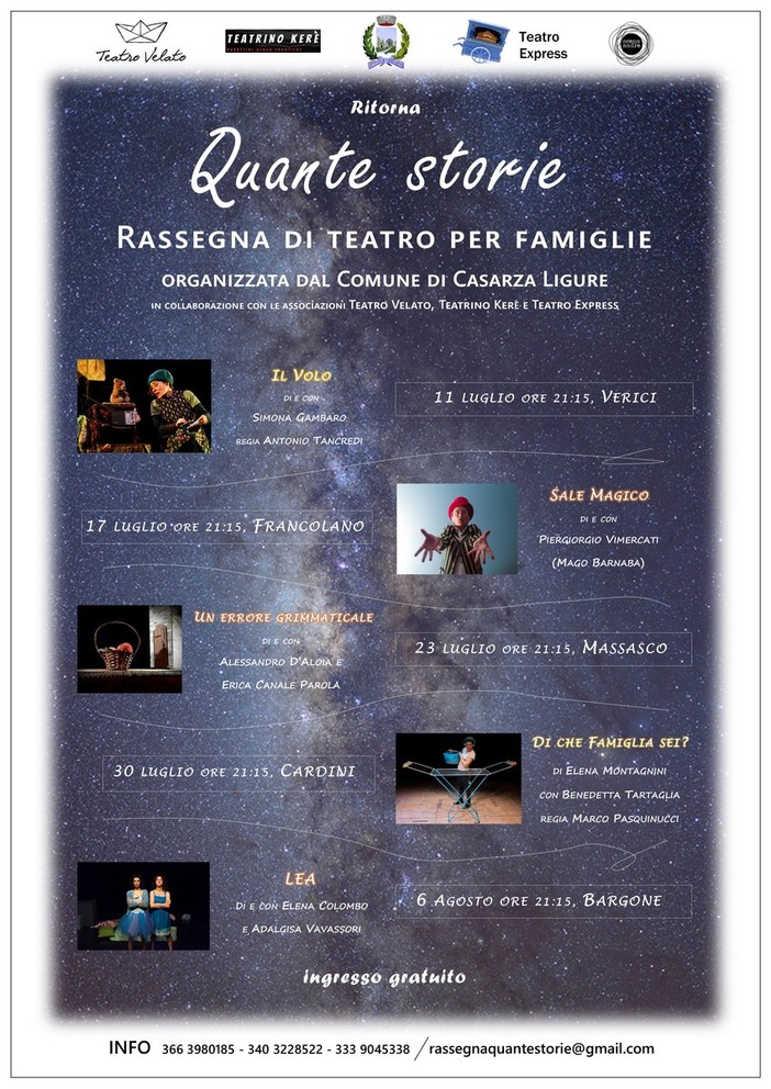 Torna "Quante storie", la rassegna di teatro per tutti nelle frazioni del levante genovese