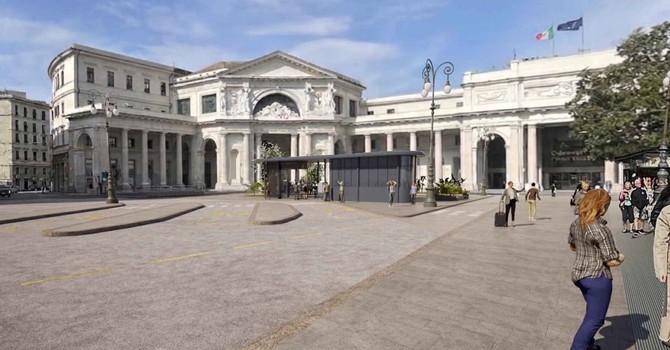 Un render di come diventerà piazza Acquaverde alla fine del progetto in attuazione Un render di come diventerà piazza Acquaverde alla fine del progetto in attuazione