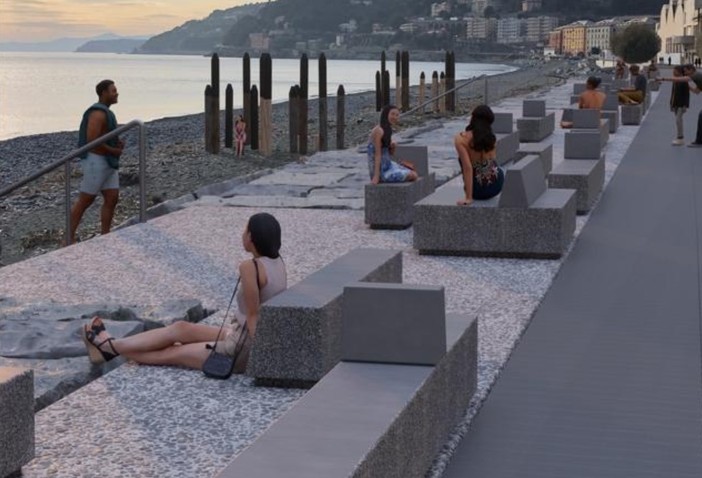 Un render della nuova passeggiata a mare di Voltri Un render della nuova passeggiata a mare di Voltri